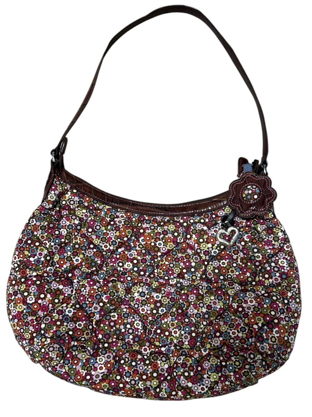 Brighton Quilted floral heart shoulder bag charms hobo mod 70s vibe purse Croc
